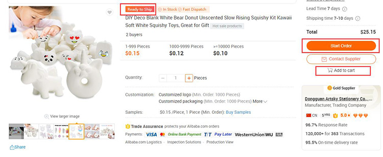 listo para enviar en Alibaba